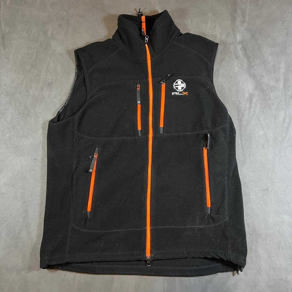 RLX Ralph Lauren Fleece Vest Mens Large Black Orange Zip Up